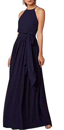Amore Bridal Flowy Simple Beach Boho Dress Halter Long Bridesmaid Gown