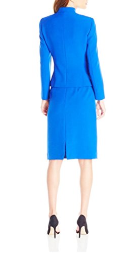 Tahari ASL Asymmetrical Jacket Skirt Suit, 8-P, Ocean Blue