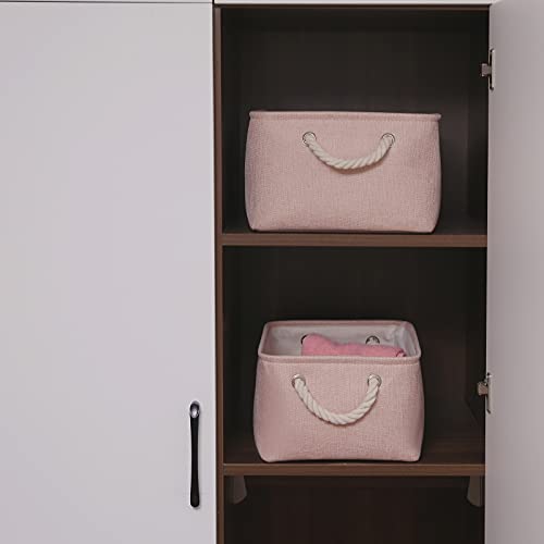 Storage Bins with Sturdy Cotton Handles(1 Pack) , Fabric Storage Baskets for Organizing use for Office & Home, Book, Clothes, Toys, Closet Boxes (Small, Pink, 12.2×8.3×6.3 inches)