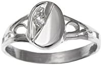 Sterling Silver Childrens Oval Cubic Zirconia Signet Ring