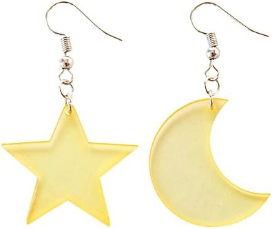 Romantic Fate Yellow Color Star Moon Transparent Asymmetrical Earrings Alloy Hook Dangle Ear Jewelry