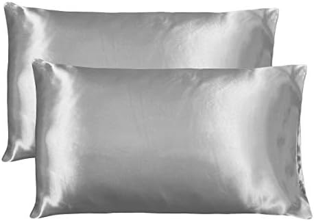 Omelas 2 Pack King Silk Satin Pillowcases for Hair and Skin King Size Silky Smooth Pillow Cases Solid Colored Cool Sateen Pillow Cover with Envelope Closure (Silver Grey, 20"x40")