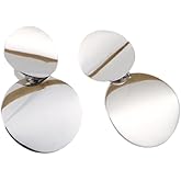 ZENCHEER Round Curved Clip On Earrings Women, Lightweight Statement Gold Black Discs Dangle Drop Earrings for Non Pierced Ears Jewelry Gift