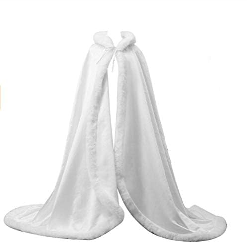 PearlBridal Women's Wedding Bridal Luxury Hooded Cape Long Cloak Christmas Party Wrap Stole Faux Fur Edge
