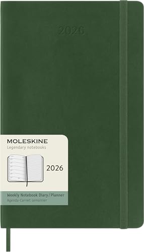 Moleskine Weekly Planner, 2026 Weekly Agenda 12 Months With Space For Notes, With Soft Cover and Elastic Closure, Large Format 13x21, Green Color