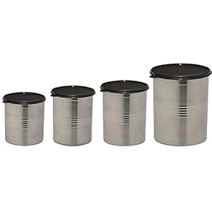 Signoraware Modular Steel Container Round 1000+1500ml+2000ml+6100ml, Set of 4, Black