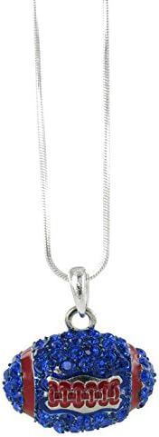 Dome Football Rhinestone Pendant Necklace - Royal Blue Crystal and Red Enamel