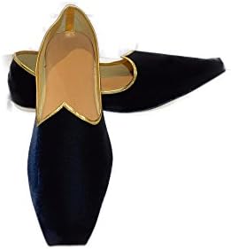 Geeta Arts Navy Blue Velvet and Gold Men's Mojadi Mojri Traditional Indian Khussa Shoes
