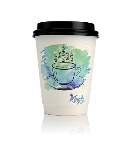 Coffee Cups With Lids, 12 OZ Paper cups, Disposable Hot Cups, They also Comes as a Variety Pack, Double Wall No Sleeves Needed, Take Your Coffee Cups To Go (50) Count - By Kingly - Thumbnail 2