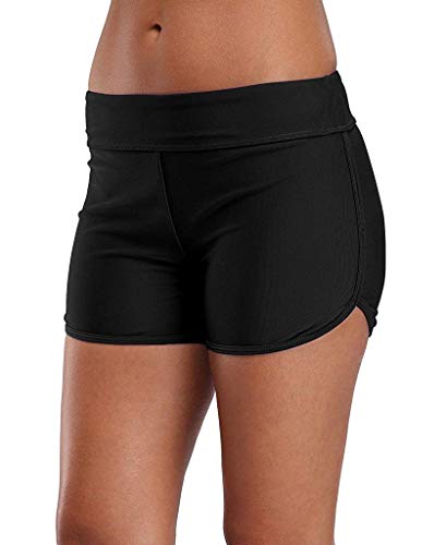 Charmo Womens Swim Shorts Boy Shorts Swimwear Womens Board Swim Shorts Black M - Thumbnail 6