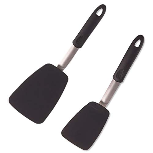 4-piece Silicone Rubber Spatula Non-stick Heat Resistant Slotted Turner Household Stainless Steel Elastic Griddle Steak Spatula Innovative Kitchenware Set Egg Turners Pancake Flippers Utensil Set