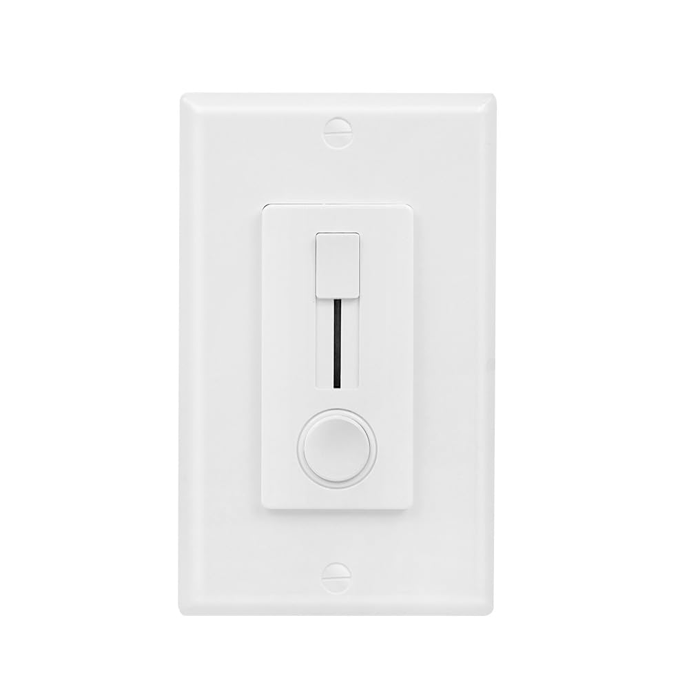 Photo 1 of 0-10V Dimmer Switch for LED Lights - Vertical Slider Wall Mount Control, Single Pole, Wall Plate Included, ETL Listed (1, White)