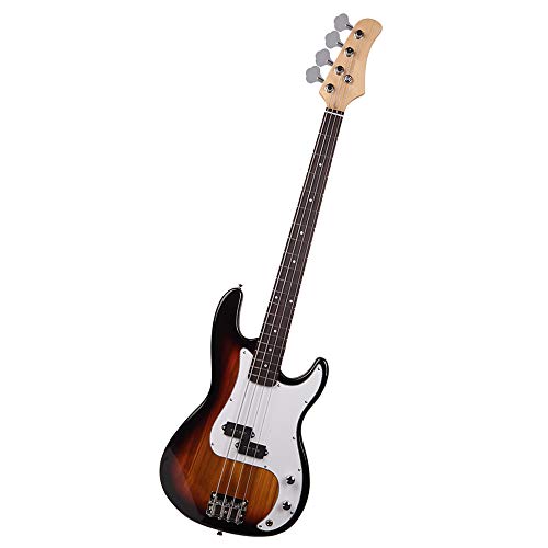 Z ZTDM Electric Bass Guitar Full Size 4 String Exquisite Burning Fire Style Electric Bass for Adult Student Sunset Color