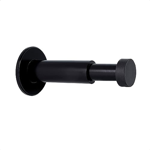 EVI HERRAJES Adjustable Brass Wall Door Stopper, Dual Adhesive Installation or with Screw (Stainless Steel - Black Lacquered)