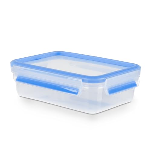 EMSA 508539 Clip & Close rectangular food storage container 0.8 litres, transparent/blue
