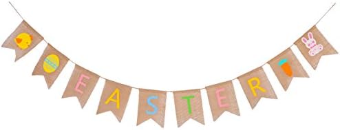 HAPPY EASTER Burlap Banners Colorful Bunny Pattern Bunting Garland Easter Decorations Home Party Decor Favors