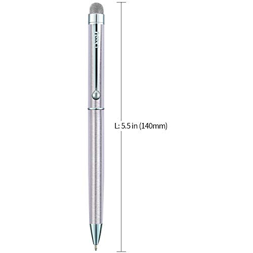CHAOQ Stylus Pens for Touch Screen iPad, iPhone, Tablets, 2-Pack 2 in 1 Ballpoint Pen and Mesh Fiber Stylus Pens with 6 Extras Replacement Mesh Fiber Tips and 6 Rubber Tips - Silver/Silver