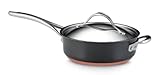 Anolon Nouvelle Copper Hard-Anodized Nonstick Covered Sauté with Helper Handle, 3-Quart, Dark Gray