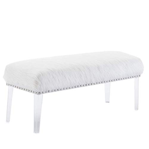 Upholstered Bed Bench White Faux Fur Bench Nailhead Ottomans Footstools