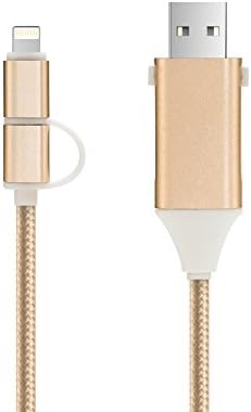 IOPHI 2 in 1 Lightning and Micro USB Cable, Flash Drive reader/male to female cables / 3.3FT/1M Tangle Free Nylon Braided Charging/Sync Cables for iPhone/iPod/iPad and micro USB enable devices-GOLD