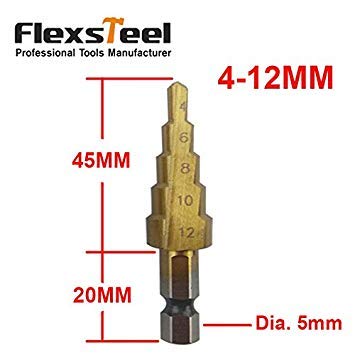 Generic Flexsteel High Quty 1pcs 4-12MM HSS Titanium Step Cone Drill Bit High Speed Steel 1/4" Shank Power Drills Hole Cutter