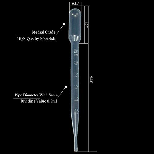 100 pcs White 3ML Capacity Disposable Plastic Eye Dropper Set Transfer Graduated Pipettes Calibrated Dropper for Essential Oils & Science Laboratory