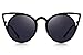 MERRY'S Cat Eye Sunglasses Round Metal Cut-Out Flash Mirror Lens Metal Frame Sun glasses S8064 (Black, 50)