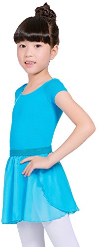 MOLLDAN Girls Athletic Dance Dress Leotard Gymnastics Short Sleeve Skirt Dancewear (2-4Years, Blue) - Thumbnail 2