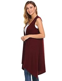 grabsa Casual para Mujer frontal abierto sin mangas largo dobladillo asimétrico chaqueta de punto