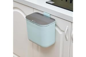 LinTimes Hanging Trash Can with Lid, 1.8 Gallon (7L) Under Sink Kitchen Compost Bin, Cabinet Door Mounted or Adhesive Mount, 