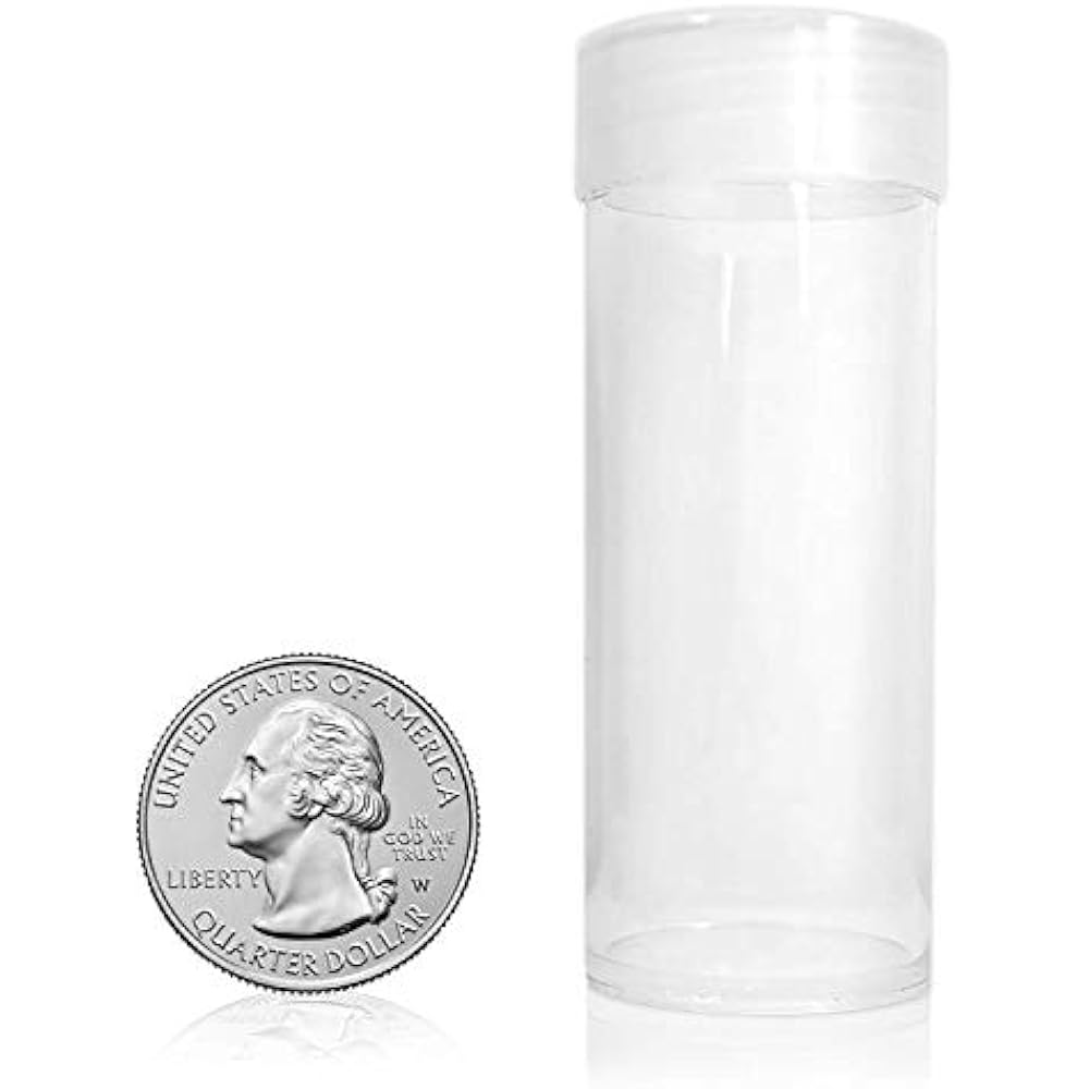BCW Clear Quarter Coin Tubes With ScrewOn Cap, Each Holds 40 Quarters