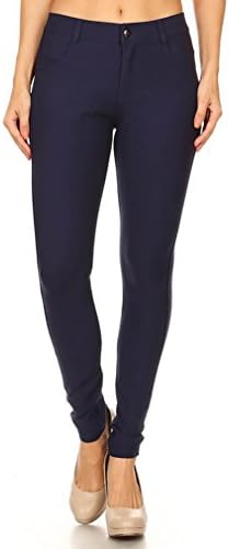 Women Pull-Up Style Casual Pants Jean Look Jeggings Slim Fit Wide Elastic Waistband and Zipper Spandex Leggings S-3XL (M, GT001-NBL)