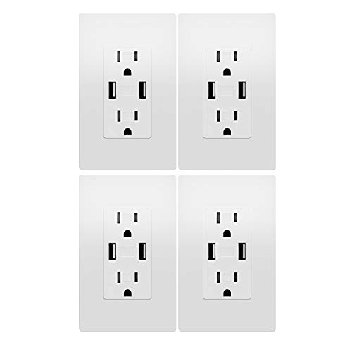 USB Charger Wall Outlet Dual High Speed Receptacle 15Amp, Smart 3.1A