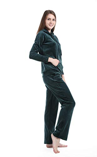 Dolcevida Women's Active Solid Velour Tracksuit Zip up Hoodie & Pullover Sweatshirts and Sweat Pant Sweatsuit (Green, XL)