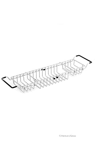 American Chateau Chrome Extendible Fit Over Bath Tub Bathroom Caddy Shelf Organizer