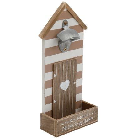 Gainsborough Giftware Wall Mounted Wooden Bottle Opener - Nautical Beach Hut Theme - Sun, Sand and Drink in My Hand