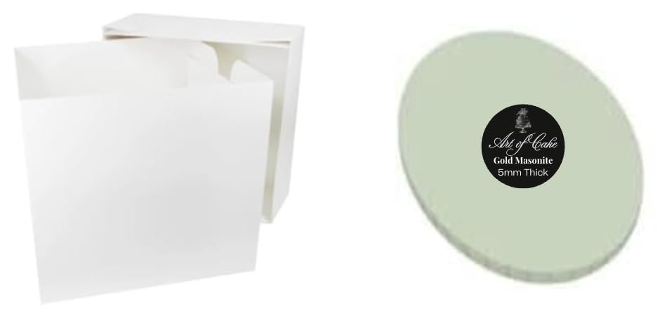 Art of cake® Sage Green Masonite Glossy Cake Board (5mm) and White Tall Cake Box (8")