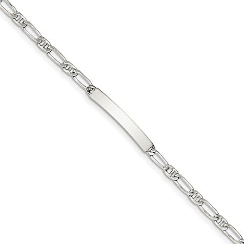 Sterling Silver 8inch Polished Engraveable Anchor Link ID Bracelet Length 8"