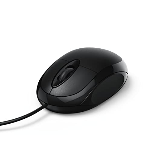 | Ratón Óptico USB con Cable para PC y Portátil (Ratón de Ordenador Básico, 1000 dpi, Diseño Ambidiestro, Cable 1.5 Metros) | Negro