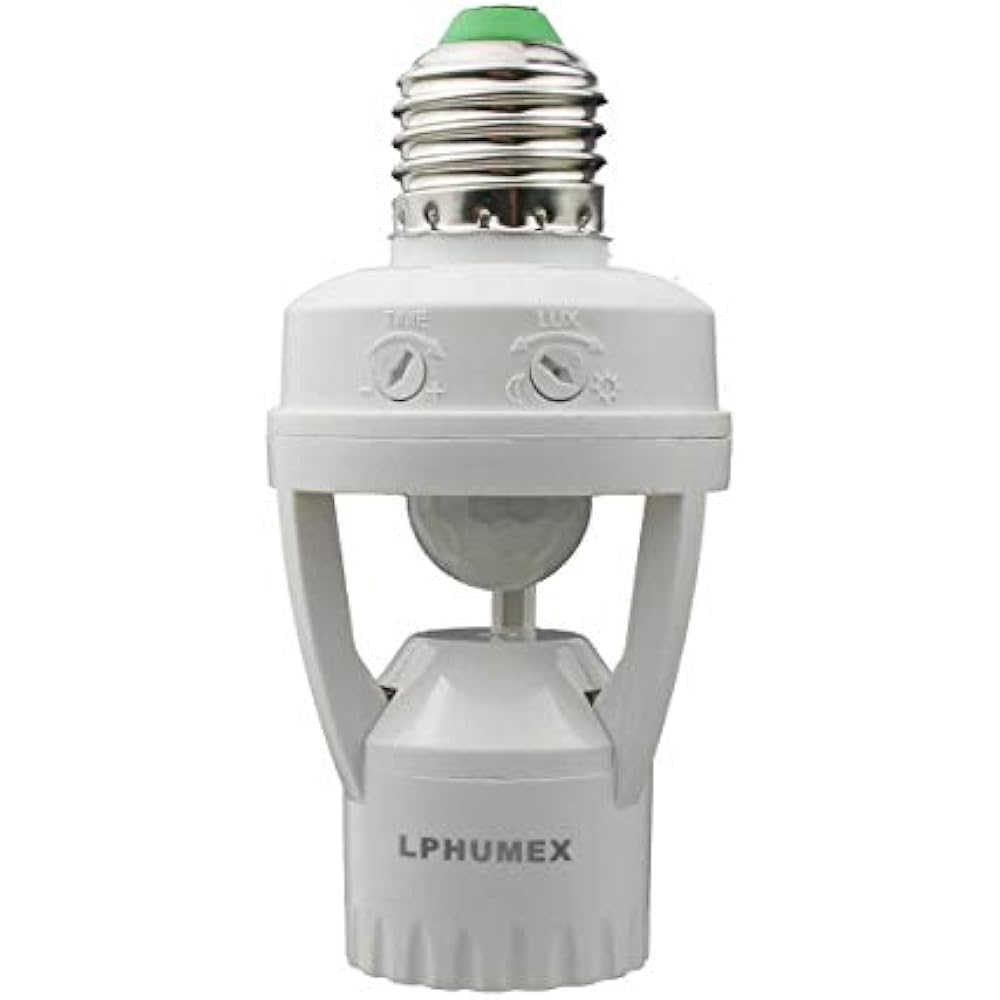 Motion Sensor Light Socket, PIR E26 Screw Bulb Adapter, Adjustable Auto
