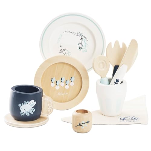 Le Toy Van Wooden Cutlery Dinner Set - Kids Plates and Utensils - Toddler Woode…