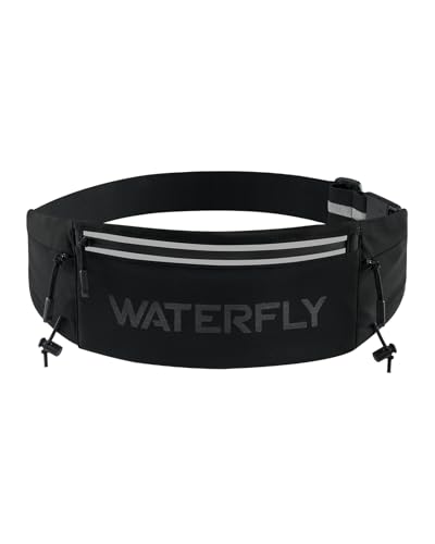 Waterfly Running Belt Bum Bag: Breathable Slim Waist Bag Phone Holder with Marathon Number Clip for Runners Jogging Exercise - Anti Theft Travel Wallet for Women Men Waistband Black