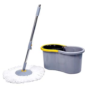 Esquire Elegant Grey Microfiber 360° Spin Mop Set with Easy Wheels