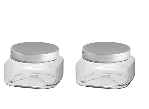 Grand Parfums 8 Oz PET Jar Square Style with Straight Sides and Colored Caps - 70mm - 240mL Volume (12 Jars, Silver Pearl Lids)