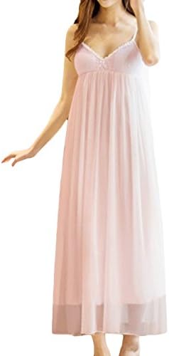 Asherbaby Women's Lace Chemise Nightgown Full Slip Lounge Dress with Support Bra