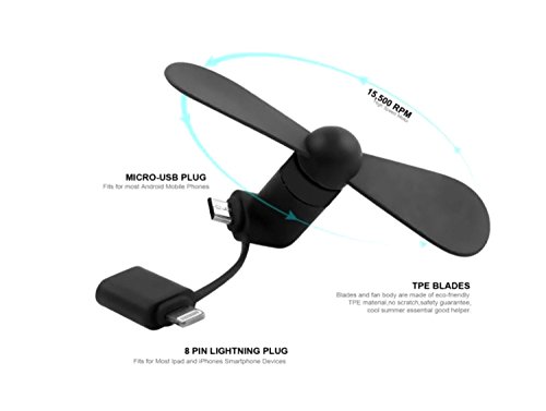 Portable Mini Fan Colorful and Powerful 2-in-1 Fans for Phone/Smartphone/Tablet - Black/Pink/Blue/Green/White/Orange - Summer 2019 Phone Accessories Compatible with iPhone/iPad/Android (Black)