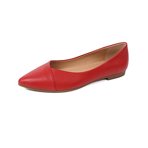 red leather flat shoes