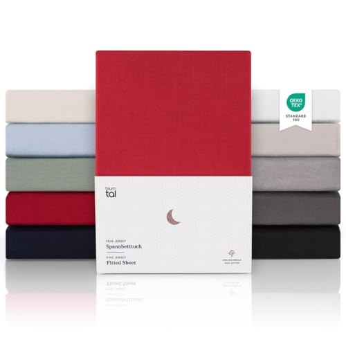 Blumtal® Premium Spannbettlaken 200x220 Matratze Jersey 2er Set - Oeko-TEX zertifiziertes Bettlaken aus Baumwolle - Leintuch 200x220 Rot