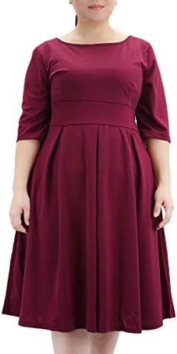 Samtree Women's Plus Size Floral 3/4 Sleeve Backless Cocktail Party Swing Dress