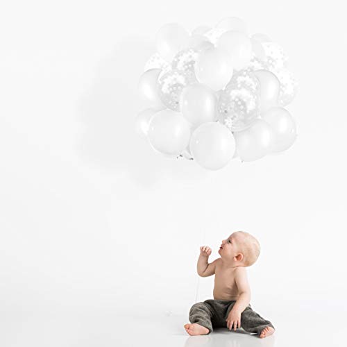 image for Dandy Decor 60 Pack White Balloons + White Confetti Balloons w/Ribbon 
